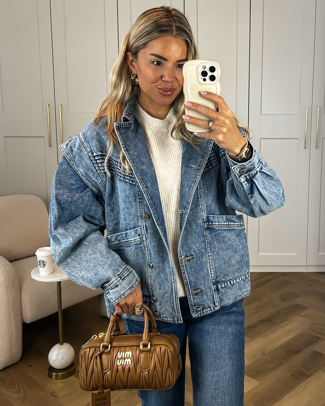 BLAKE - Oversized Denim Shoulder Jacket in Blue