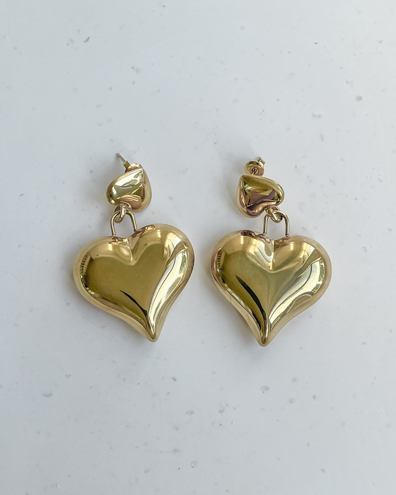 Big Heart Drop Earrings in Gold