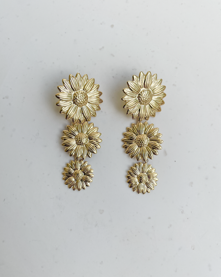 Flower Drop Earrings in Gold