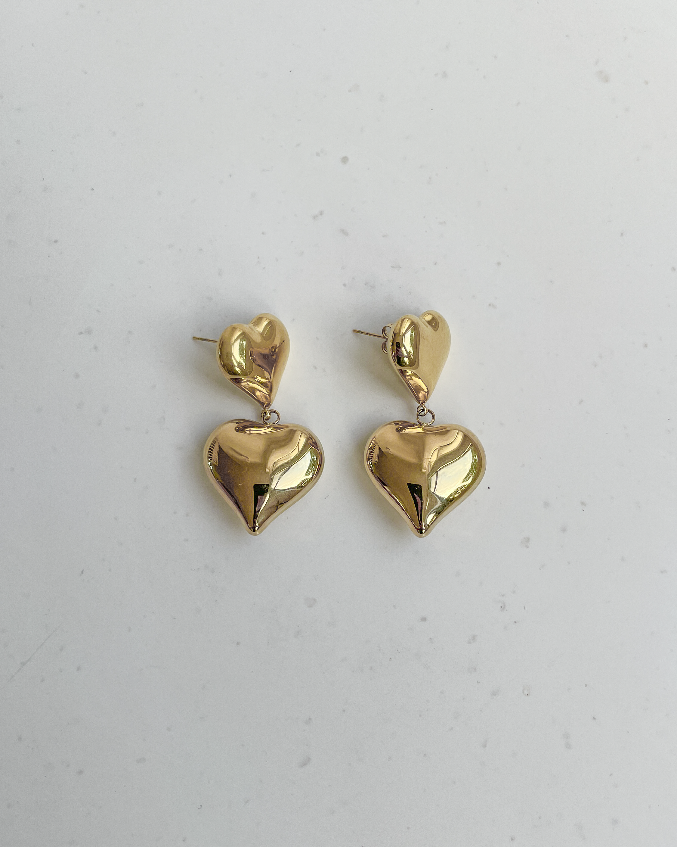 Small Heart Drop Earrings in Gold