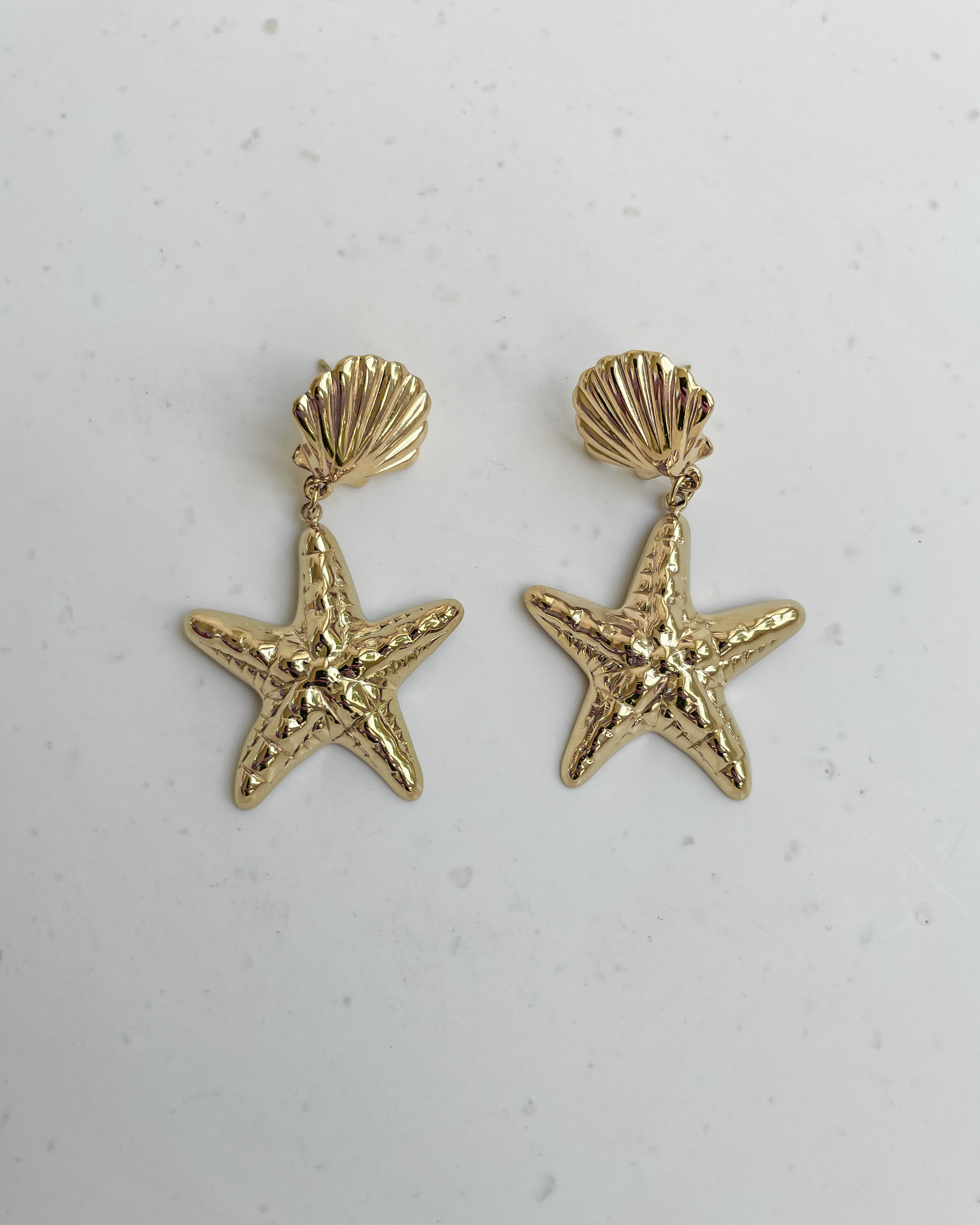 Starfish Seashell Drop Earrings in Gold