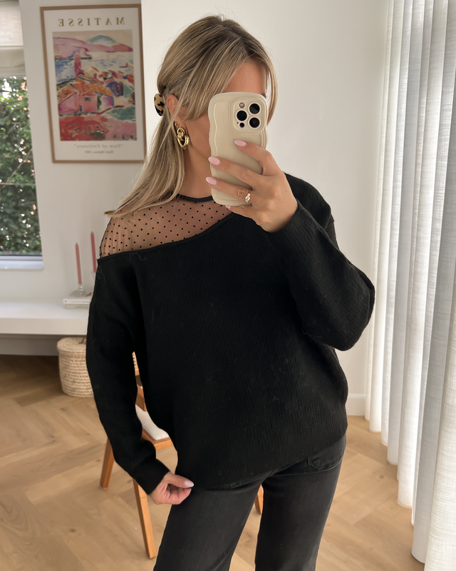 SALE - MANDY Sheer Detail Sweater in Black