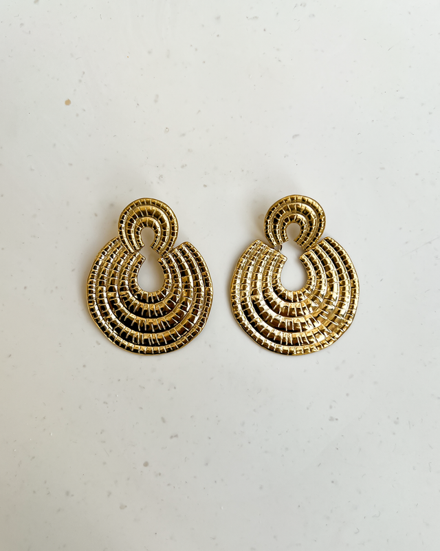 Round Flower Earrings in Gold