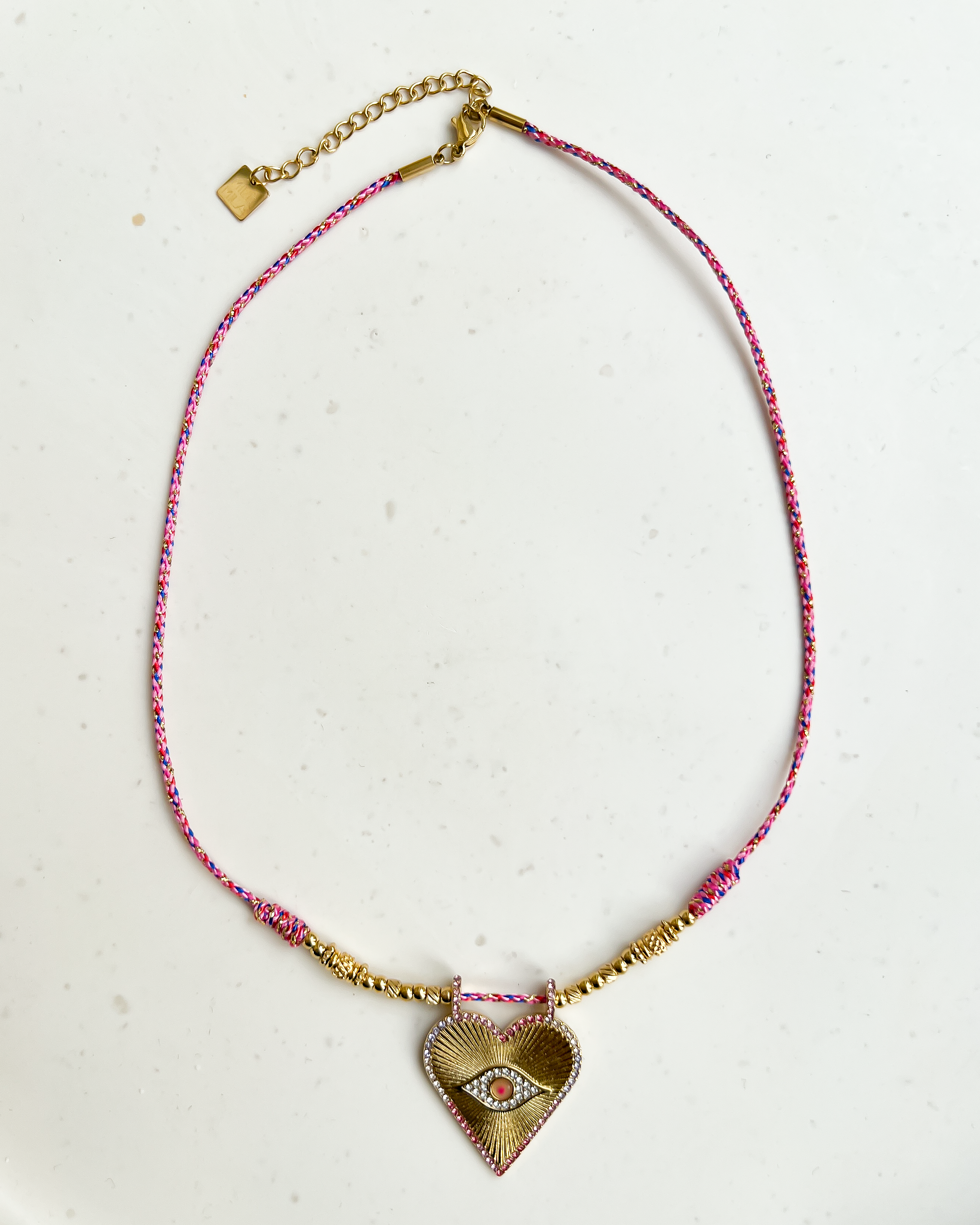 Heart Eye Necklace in Gold / Pink