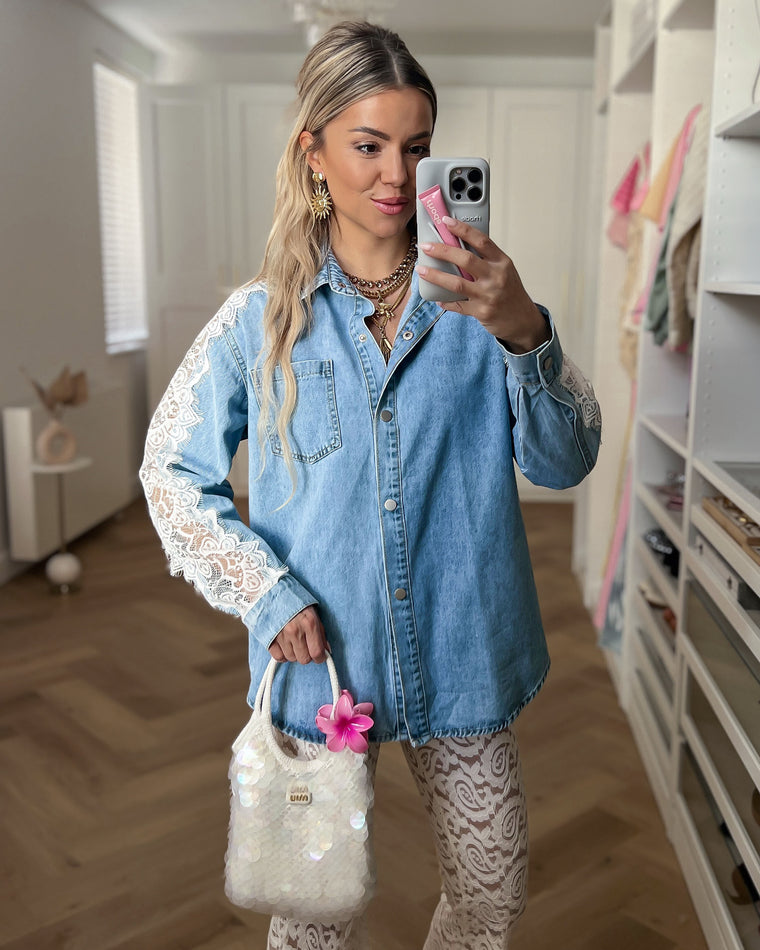 DALLAS - Denim Lace Blouse in Blue