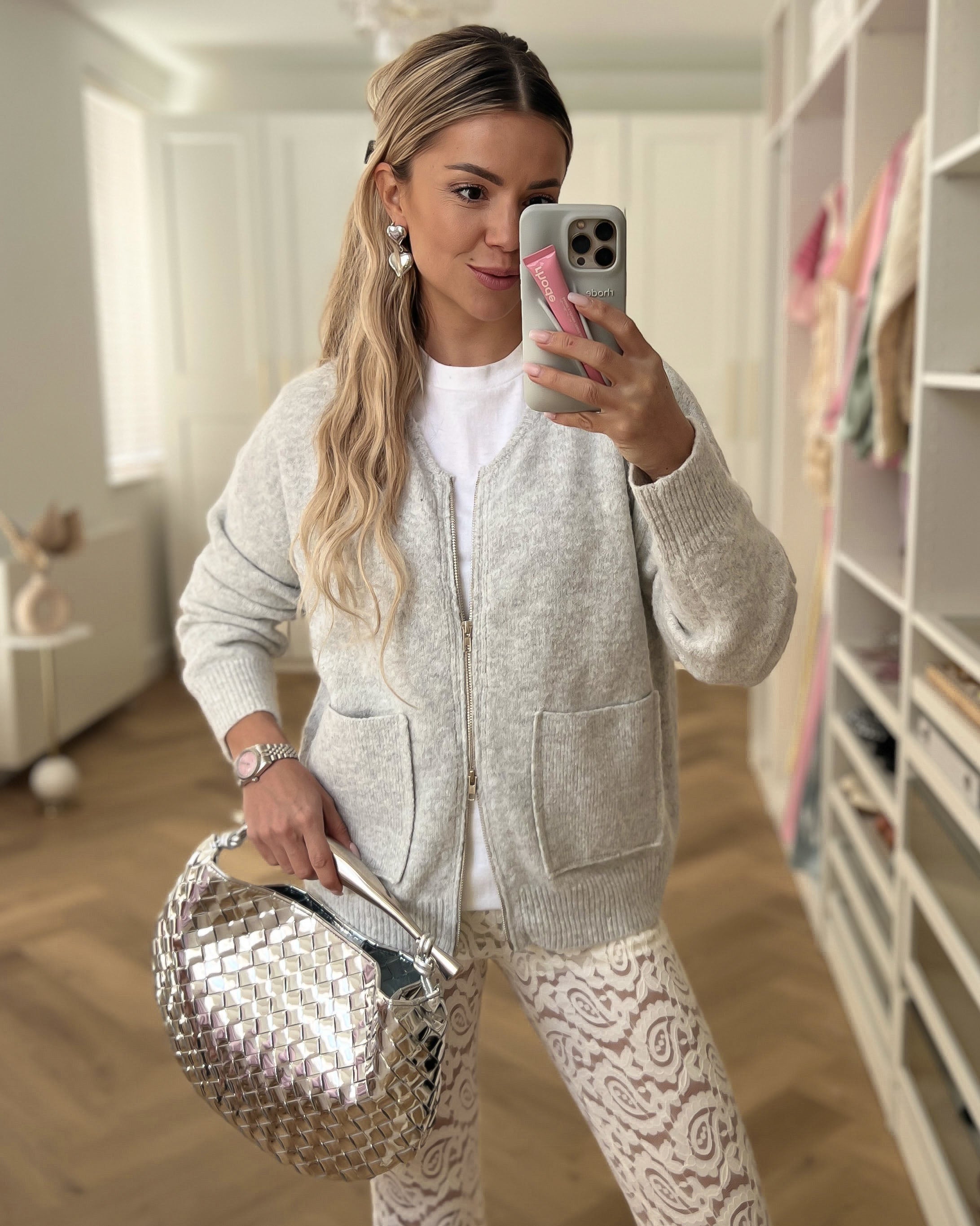 BEAU - Zip Cardigan in Light Grey