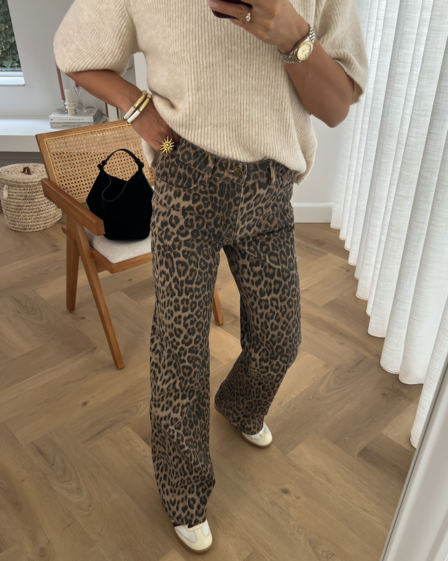 ROX - Denim Wide Leg Jeans in Leopard