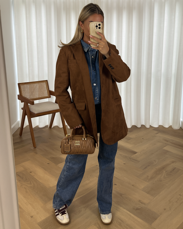 BROOKLYN - Faux Suede Oversized Blazer in Caramel