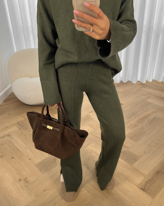 SUSY - Soft Longsleeve Top with Lounge Pants Set in Khaki