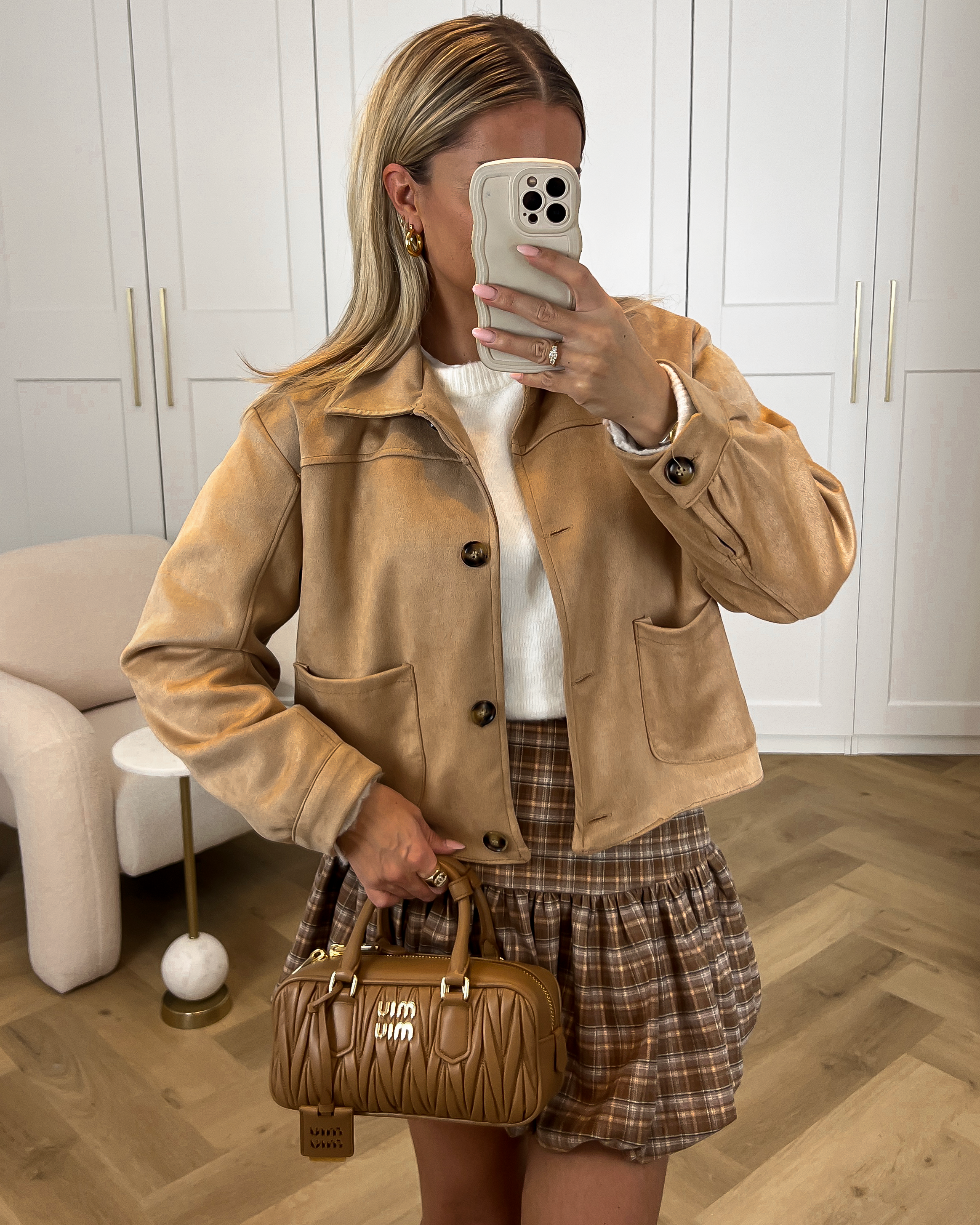 SALE - FELICITY Faux Suede Crop Jacket in Beige