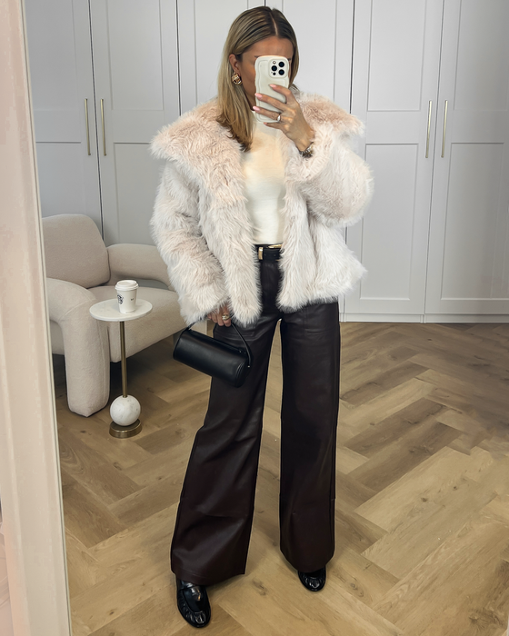 RIXIE - Faux Fur Coat in Beige