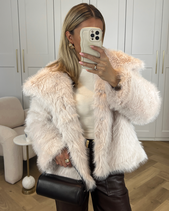 RIXIE - Faux Fur Coat in Beige