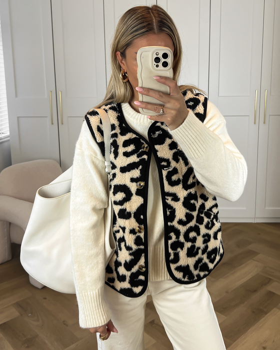 SALE - JAGGER Fur Gilet in Leopard Beige