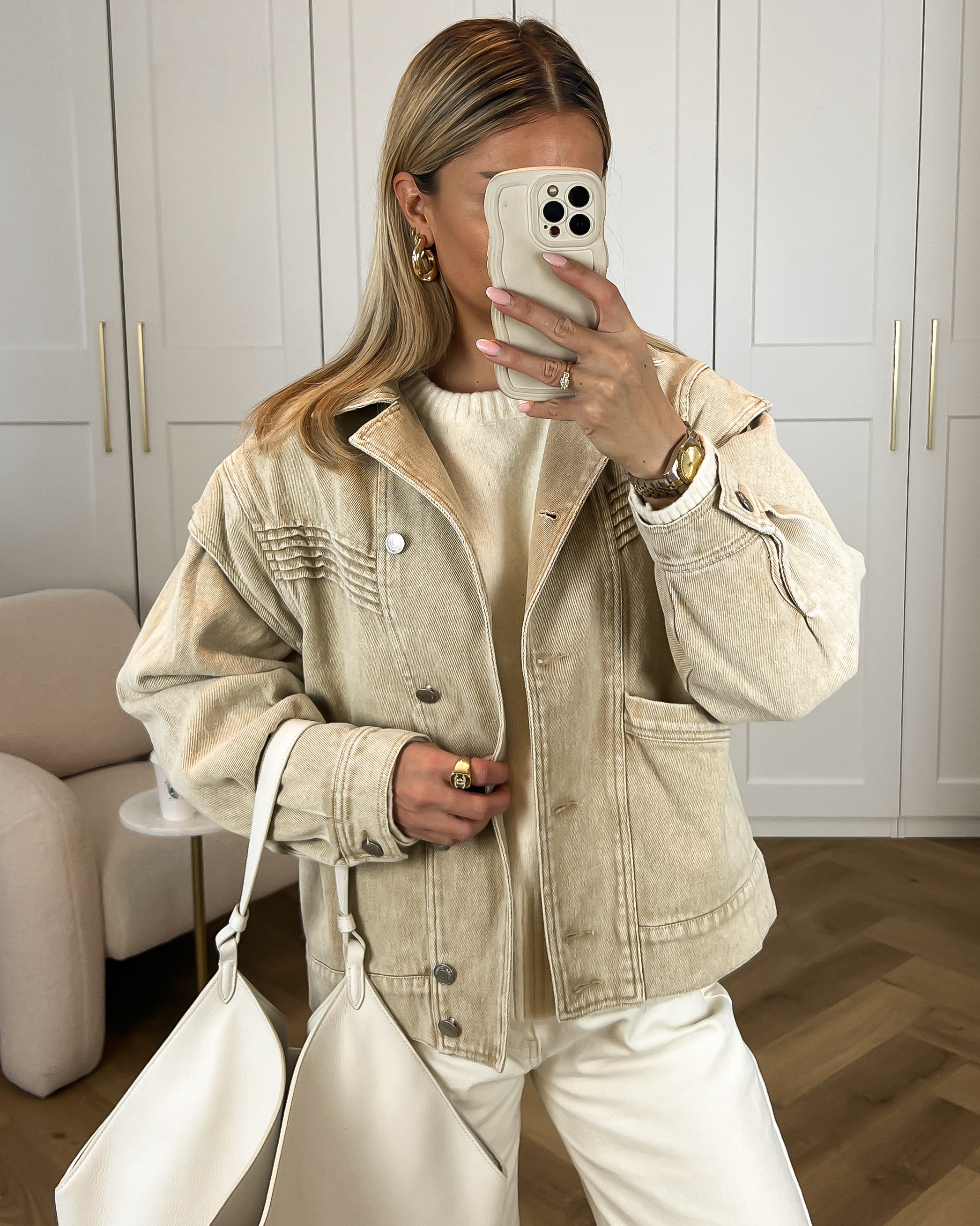 BLAKE - Oversized Denim Shoulder Jacket in Beige