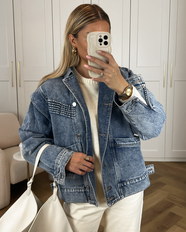 BLAKE - Oversized Denim Shoulder Jacket in Blue