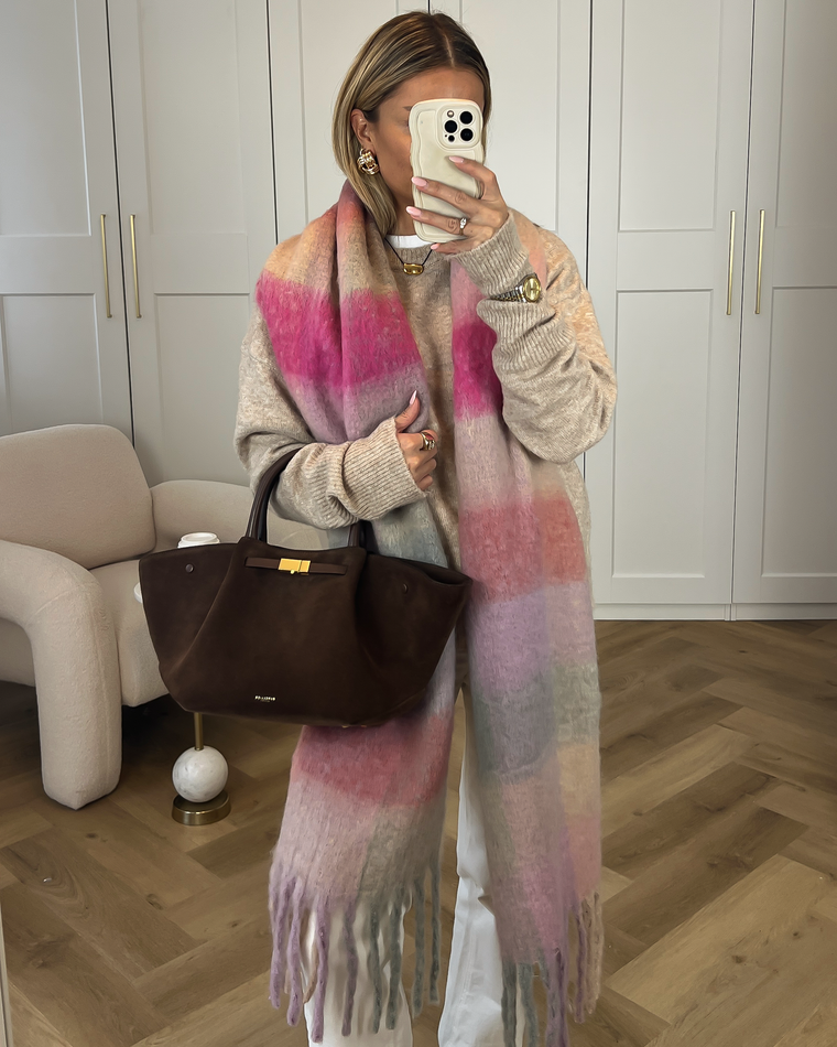 Color Block Scarf in Pink & Beige