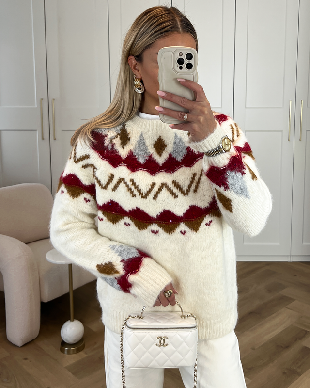 SNOWY - Fair Isle Sweater in Off White