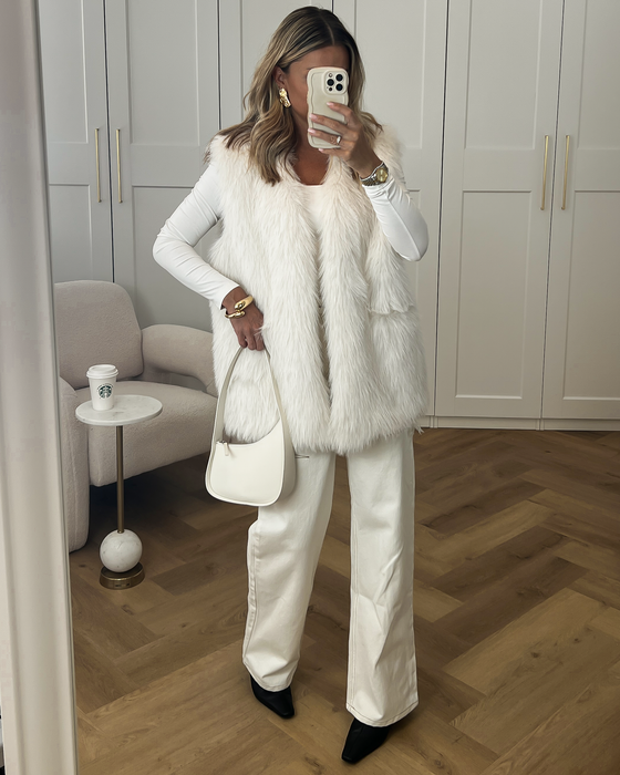 SALE - MELIKA Mongolian Faux Fur Gilet in Off White