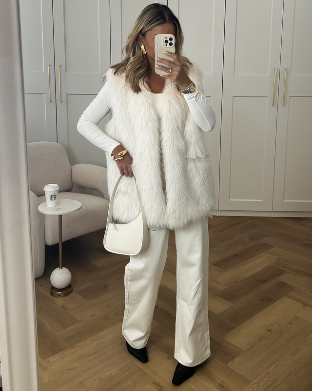 SALE - MELIKA Mongolian Faux Fur Gilet in Off White