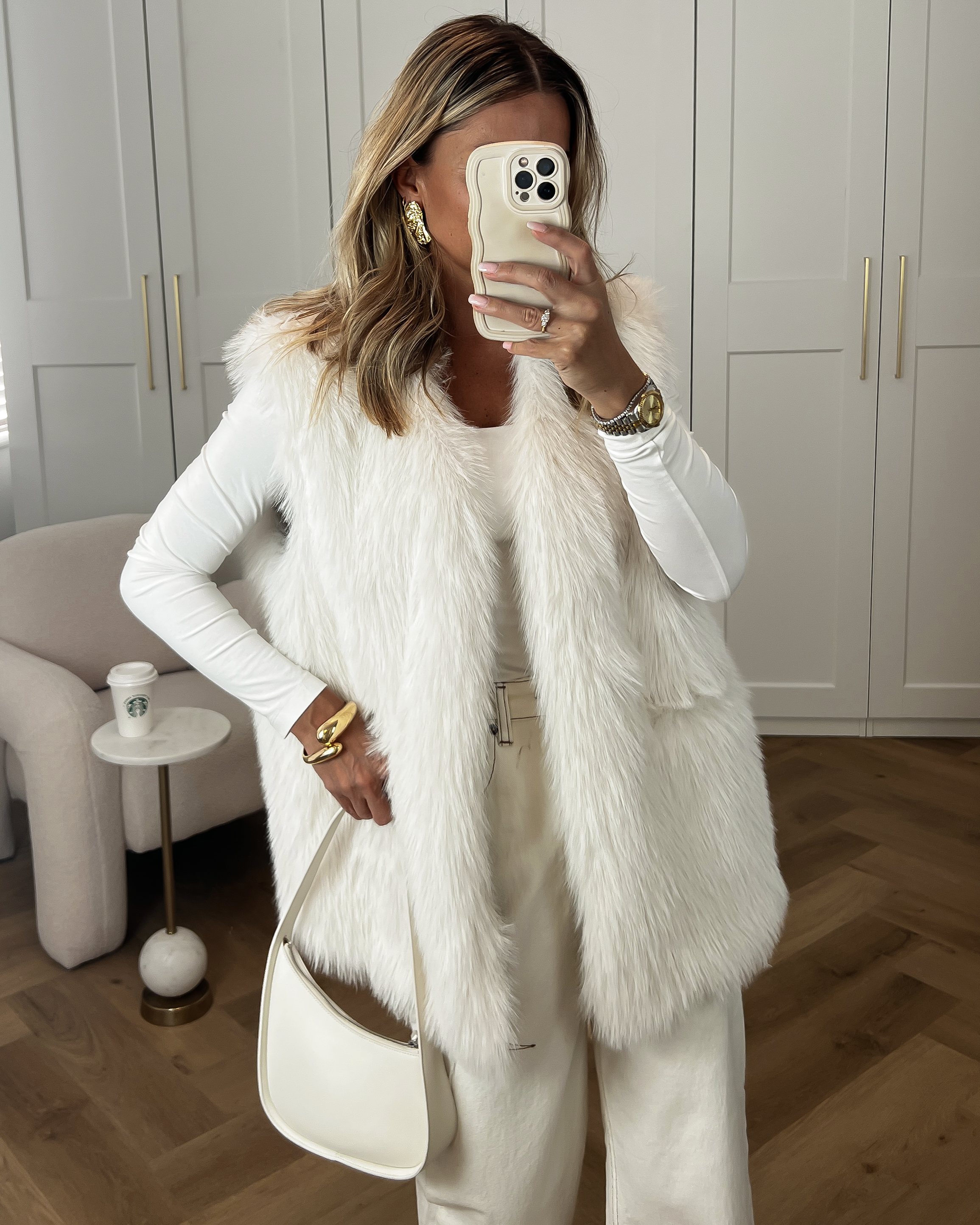 SALE - MELIKA Mongolian Faux Fur Gilet in Off White