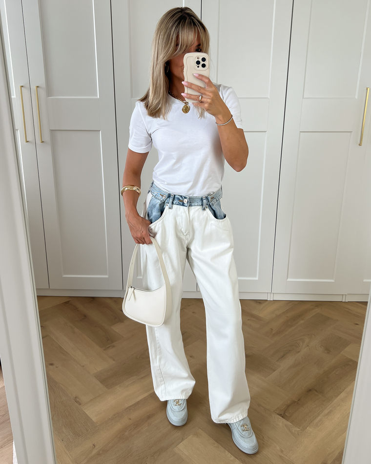 SALE - FRANKIE Two Color Oversized Jeans in White/Blue