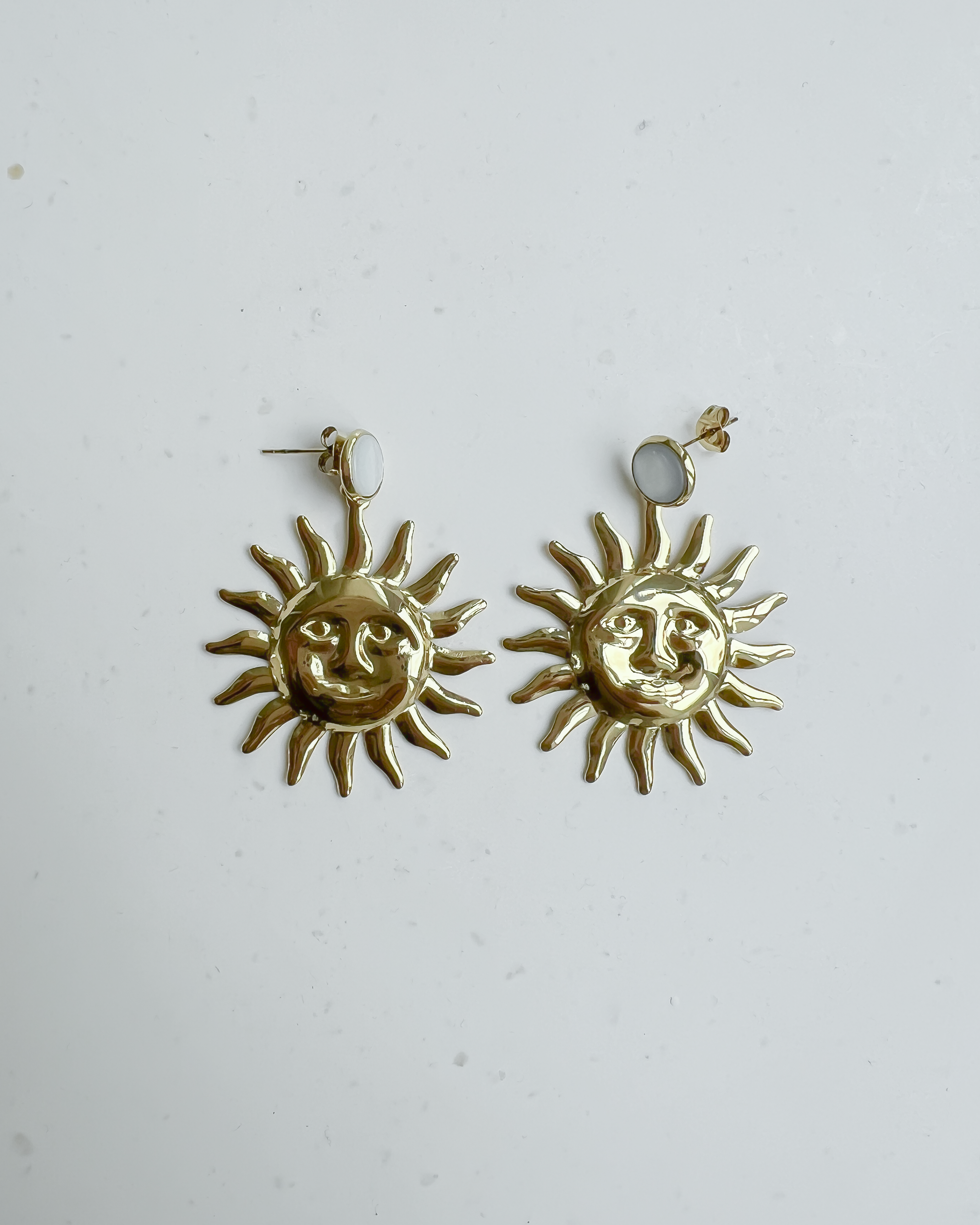 Sun Face Drop Earrings in Gold