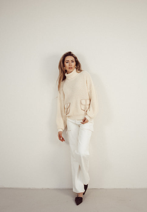 SALE - KATE Cargo Turtle Neck Sweater in Off White
