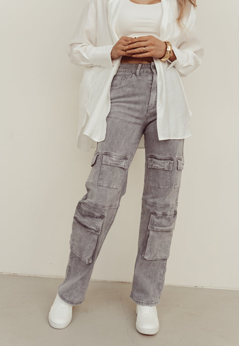 SALE - SELENA Cargo Jeans in Washed Grey