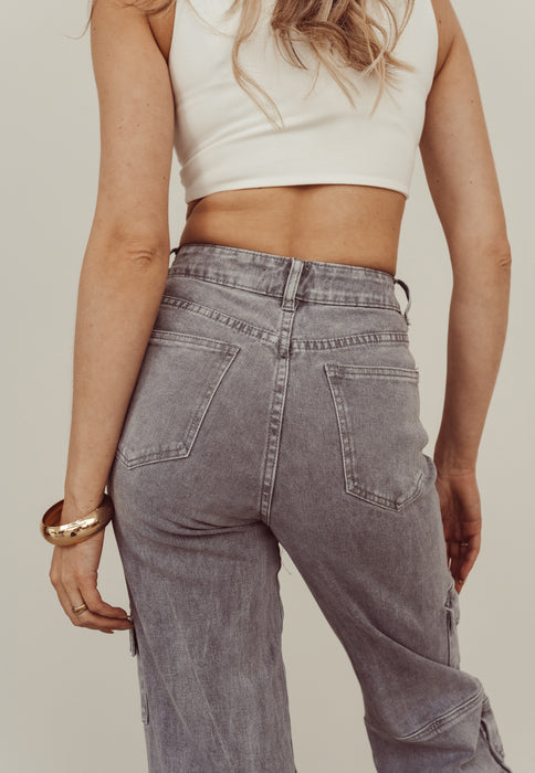 SALE - SELENA Cargo Jeans in Washed Grey